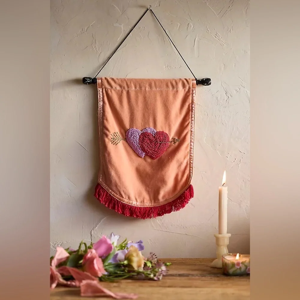 Arrow Heart Tapestry with Red and Purple Embroidery